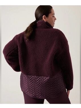 Athleta Cozy Sherpa Snap Sweatshirt Burgundy